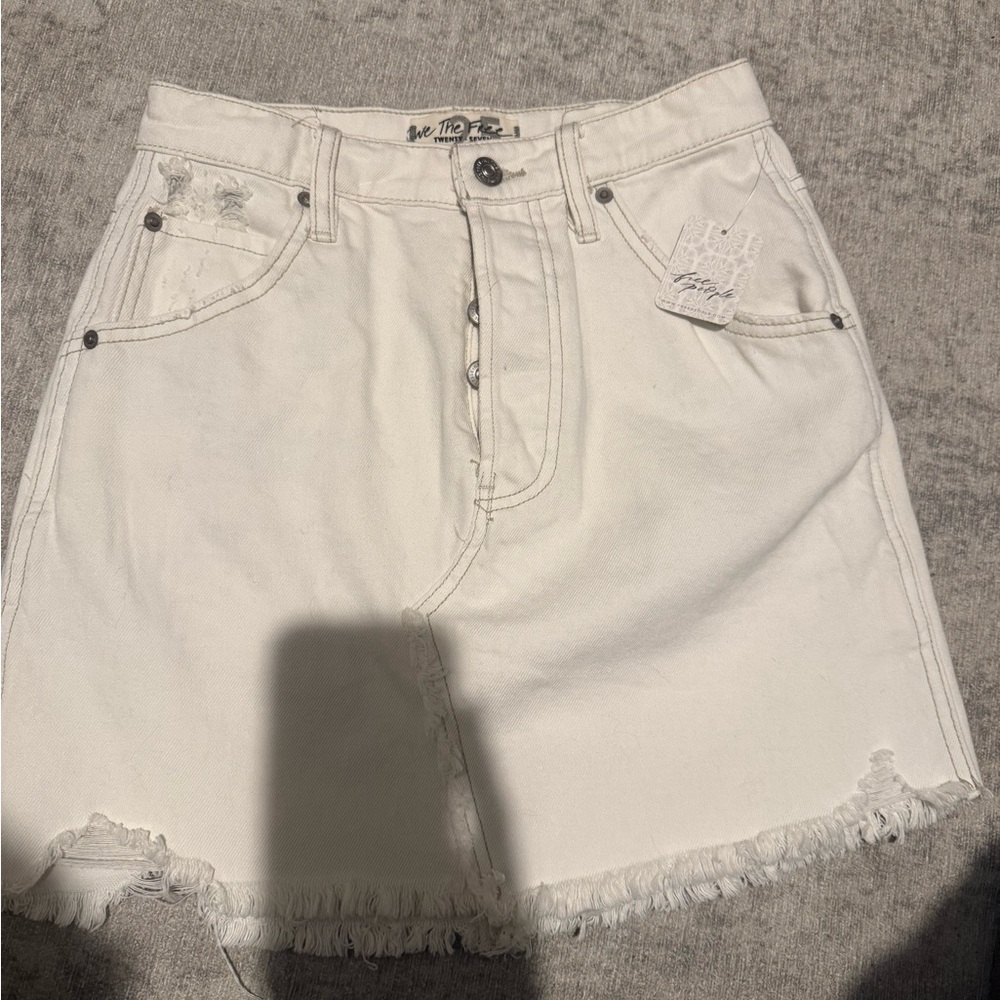 We The Free White Denim Mini Skirt
